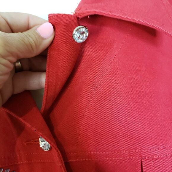 Pretty Quacker Factory Red Rhinestone Rose Jacket womens Plus size 2X - Picture 4 of 12